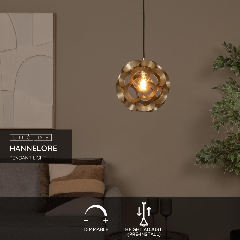 Lucide HANNELORE - Závesné svietidlo - Ø 30 cm - 1xE27 - matné zlato / mosadz